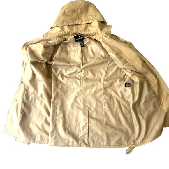 London Fog Women’s XL Hooded Trench / Raincoat – Classic Khaki, Belted & Lined - Picture 4 of 12